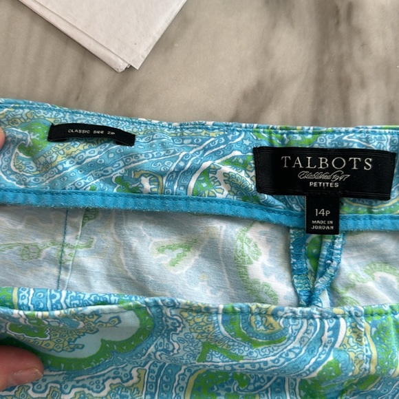 Talbots Blue and Green Paisley Classic Side Zip Casual Capris Size 14 Petite - Picture 6 of 8